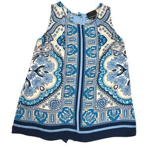 Cynthia Rowley Top Sleeveless Blouse High Neck‎ Printed Women's S Button Back